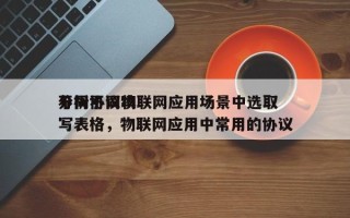 分析不同物联网应用场景中选取不同协议填写表格，物联网应用中常用的协议
