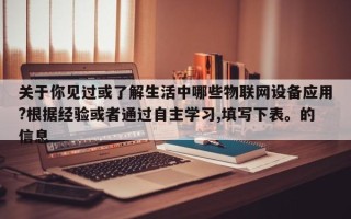 关于你见过或了解生活中哪些物联网设备应用?根据经验或者通过自主学习,填写下表。的信息