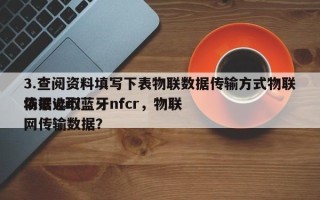3.查阅资料填写下表物联数据传输方式物联场景选取依据wifi蓝牙nfcr，物联网传输数据？