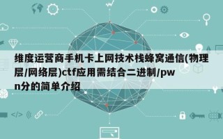 维度运营商手机卡上网技术栈蜂窝通信(物理层/网络层)ctf应用需结合二进制/pwn分的简单介绍