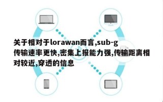 关于相对于lorawan而言,sub-g传输速率更快,密集上报能力强,传输距离相对较近,穿透的信息